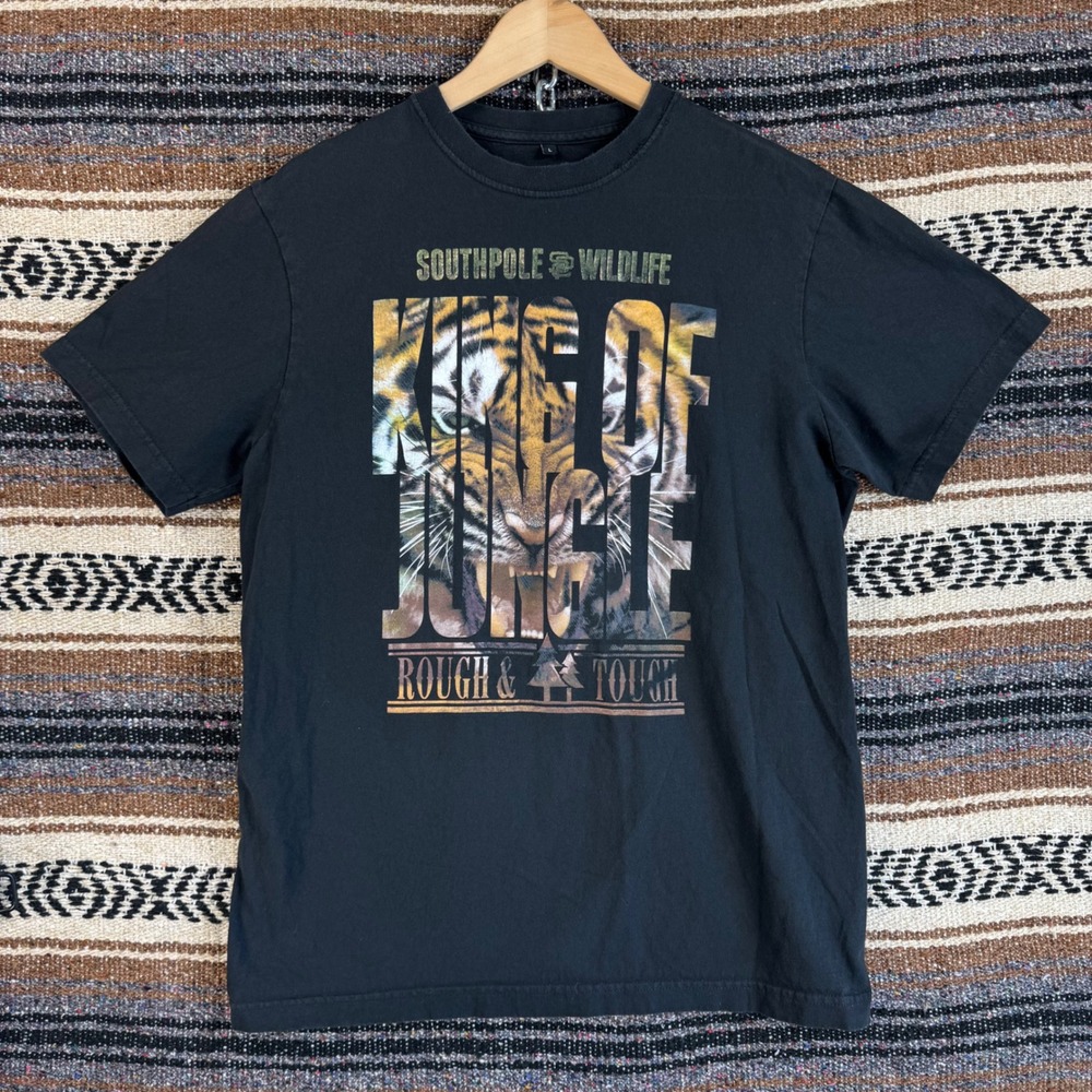 Southpole Wildlife King of the Jungle Tiger Graphic T-Shirt Mens Large Black S